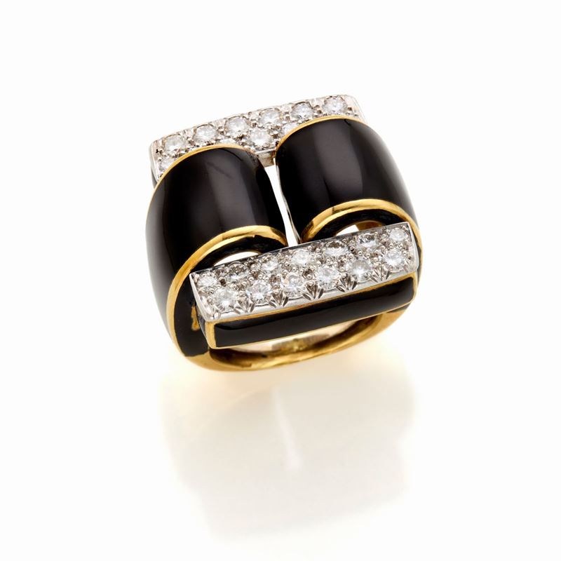 Anello Webb in Oro con Smalto e Diamanti