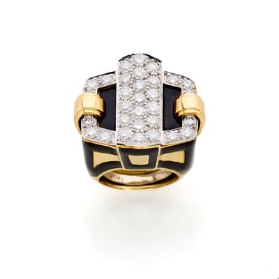 Anello Webb in Oro con Smalto e Diamanti