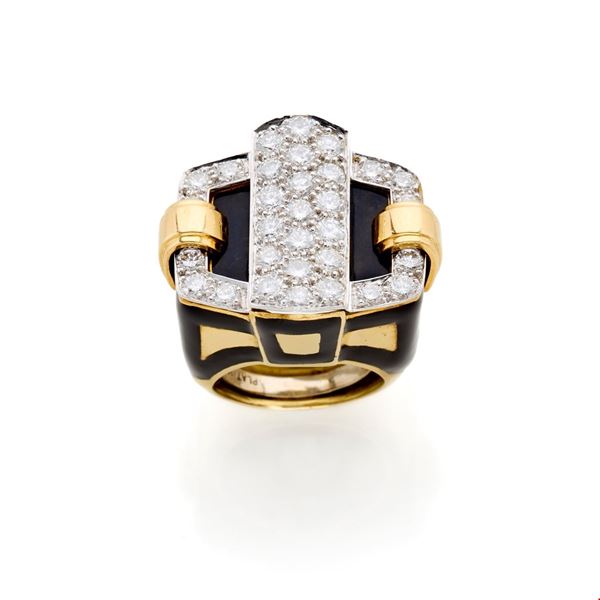 Webb gold ring with enamel and diamonds