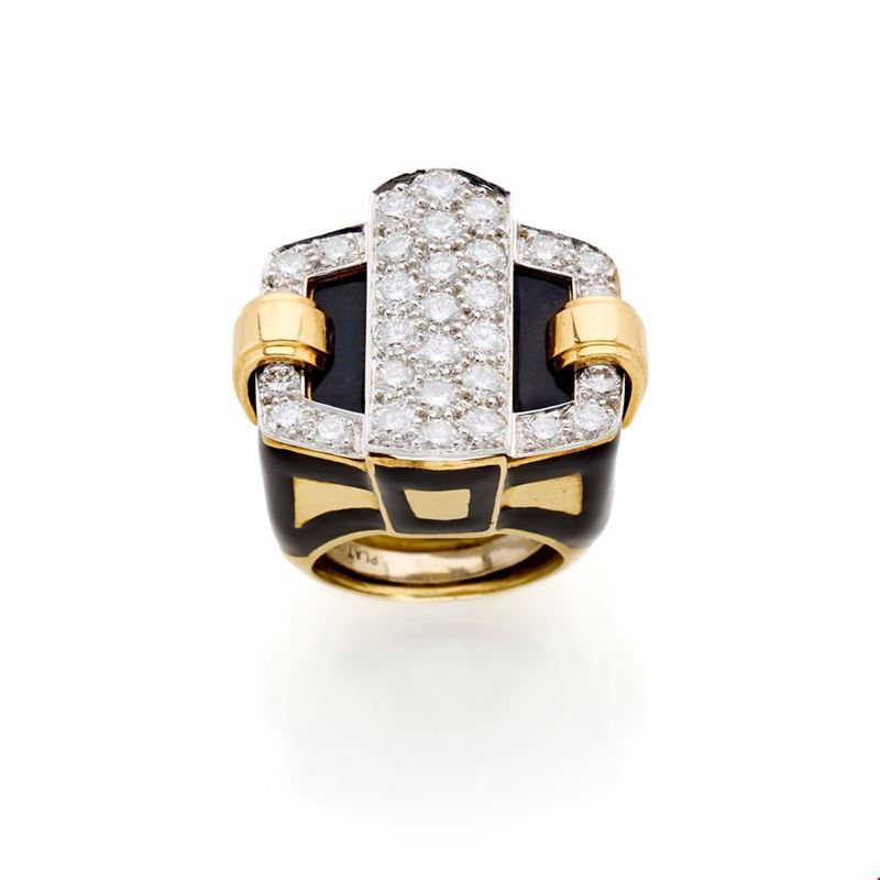 Anello Webb in Oro con Smalto e Diamanti
