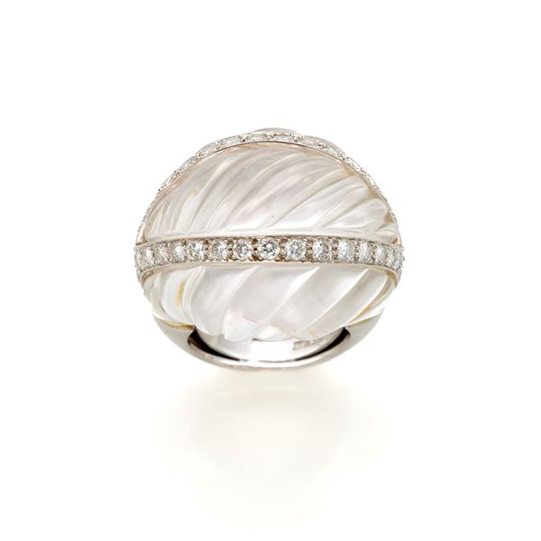 Webb gold and platinum ring with diamonds and rock crystal