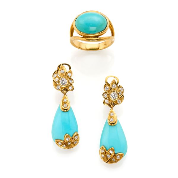 Gold ring and earrings  - Auction GIOIELLI OROLOGI E LUXURY GOODS - Faraone Casa d'Aste