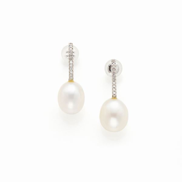 Orecchini in argento con perle e diamanti  - Asta GIOIELLI OROLOGI E LUXURY GOODS - Faraone Casa d'Aste