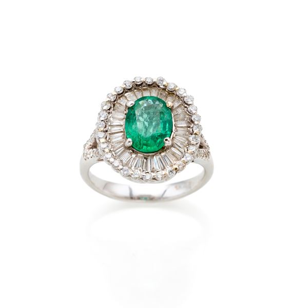 Gold ring with emerald and diamonds  - Auction GIOIELLI OROLOGI E LUXURY GOODS - Faraone Casa d'Aste