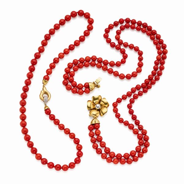 Due collane in corallo   - Asta GIOIELLI OROLOGI E LUXURY GOODS - Faraone Casa d'Aste