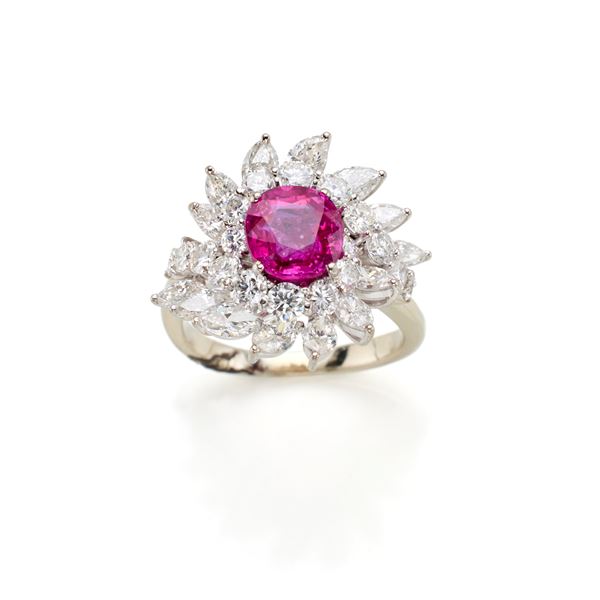 Gold ring with diamonds and ruby