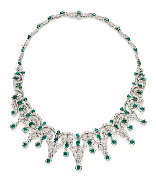 Gold necklace with diamonds and emeralds  - Auction GIOIELLI, OROLOGI E LUXURY GOODS - Faraone Casa d'Aste