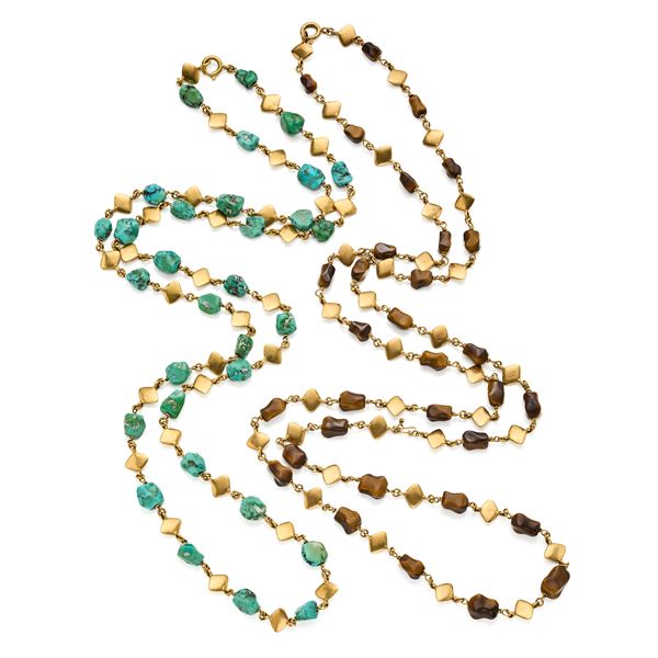 Two gold and gemstone necklaces  - Auction GIOIELLI OROLOGI E LUXURY GOODS - Faraone Casa d'Aste