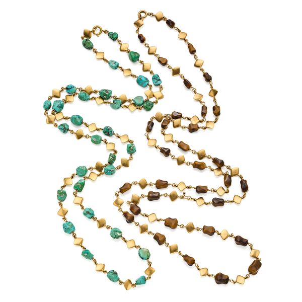 Two gold and gemstone necklaces