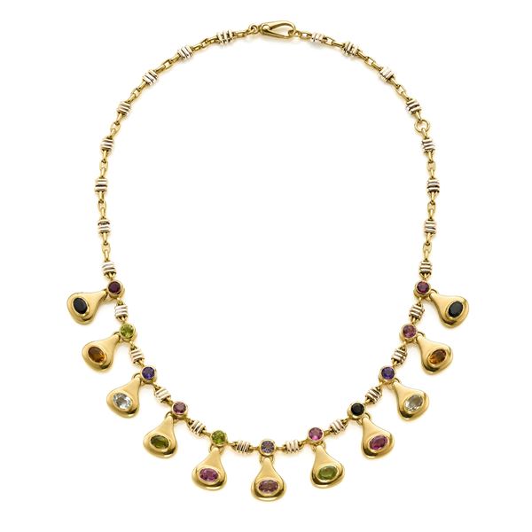 Gold necklace with gemstones