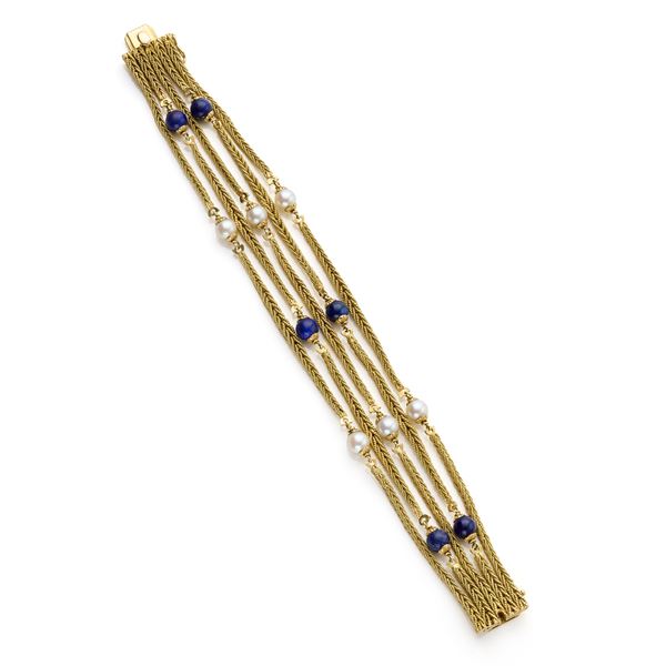 Bracciale in oro con lapislazzuli e perle