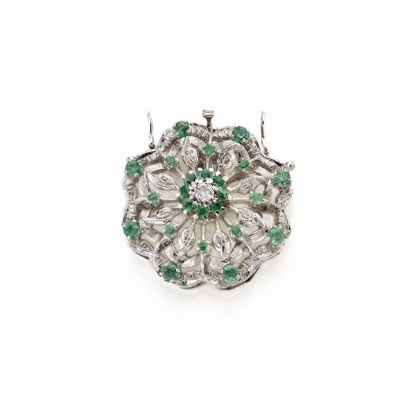 Spilla in oro con diamanti e smeraldi  - Asta GIOIELLI OROLOGI E LUXURY GOODS - Faraone Casa d'Aste
