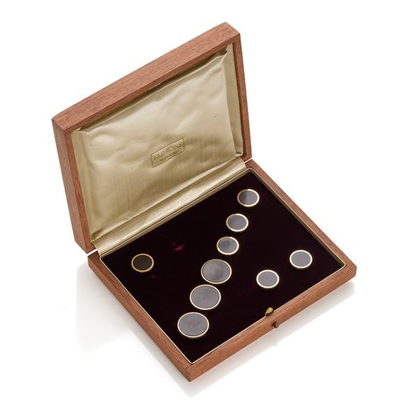 Gold and wood button set