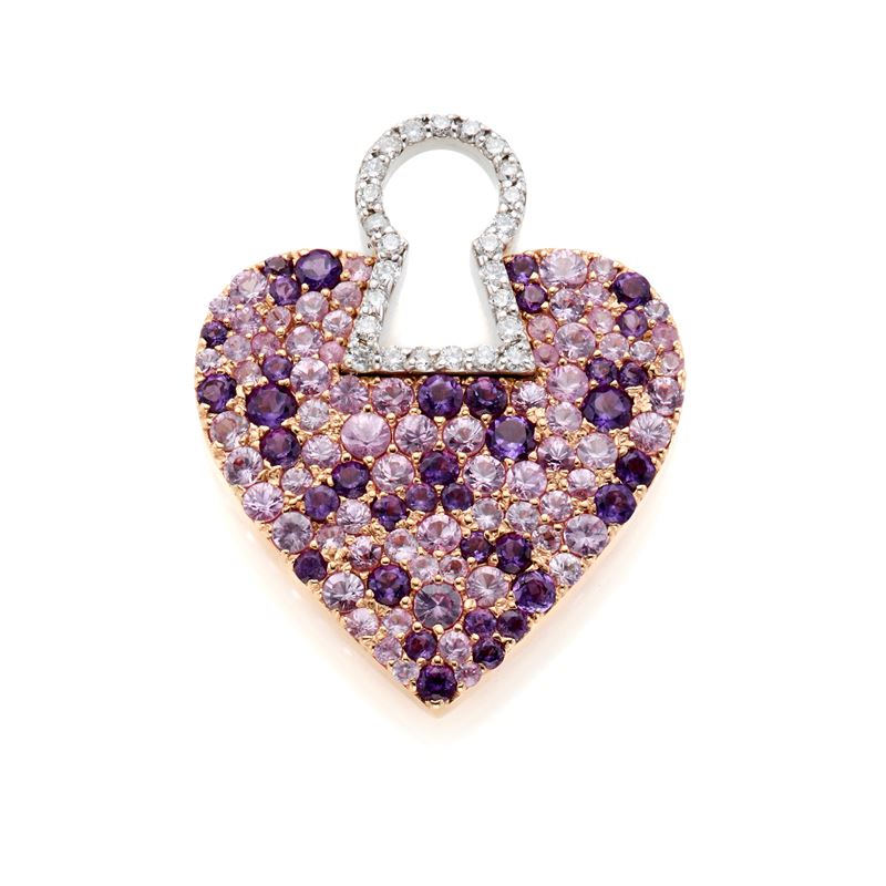 Charm Faraone in oro con diamanti zaffiri e ametista