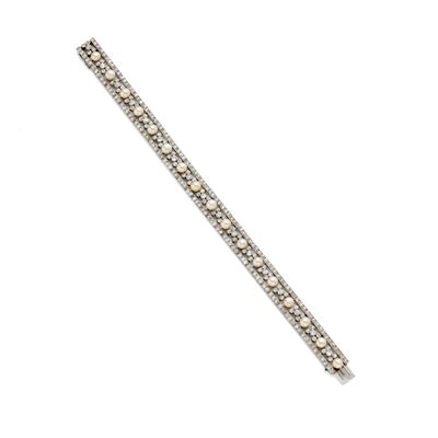 Bracciale in Platino con Diamanti e Perle