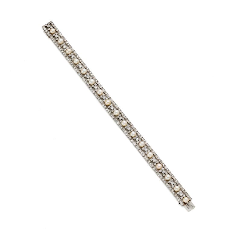 Bracciale in Platino con Diamanti e Perle