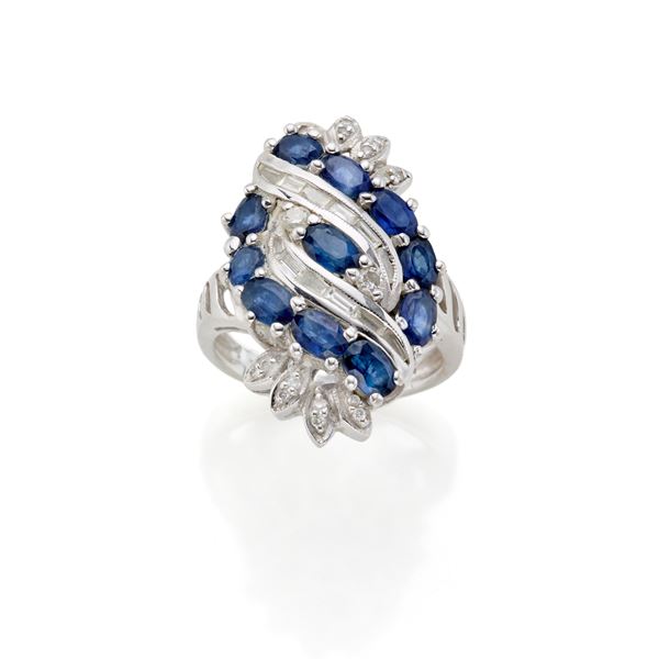Gold, diamond and sapphire ring