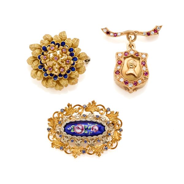 Three gold brooches