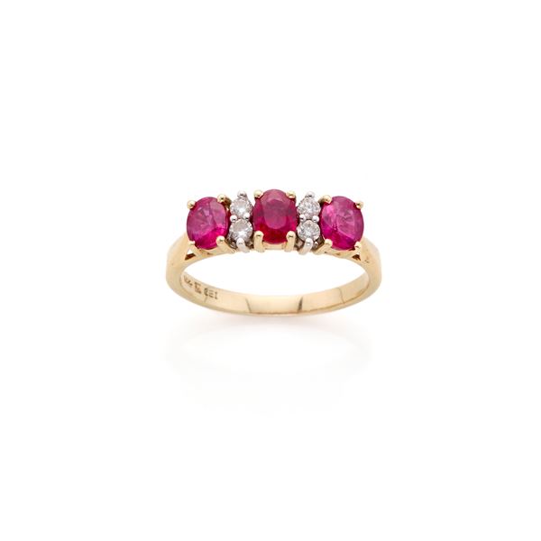 Gold ring with rubies and diamonds  - Auction GIOIELLI OROLOGI E LUXURY GOODS - Faraone Casa d'Aste