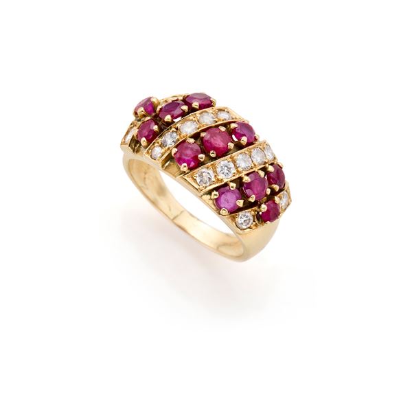 Gold ring with rubies and diamonds  - Auction GIOIELLI OROLOGI E LUXURY GOODS - Faraone Casa d'Aste