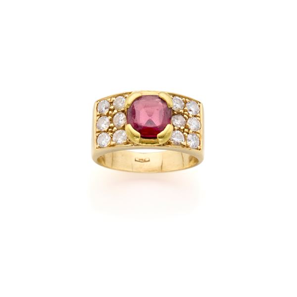 Gold ring with garnet and diamonds  - Auction GIOIELLI OROLOGI E LUXURY GOODS - Faraone Casa d'Aste