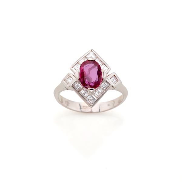 Gold ring with diamonds and ruby