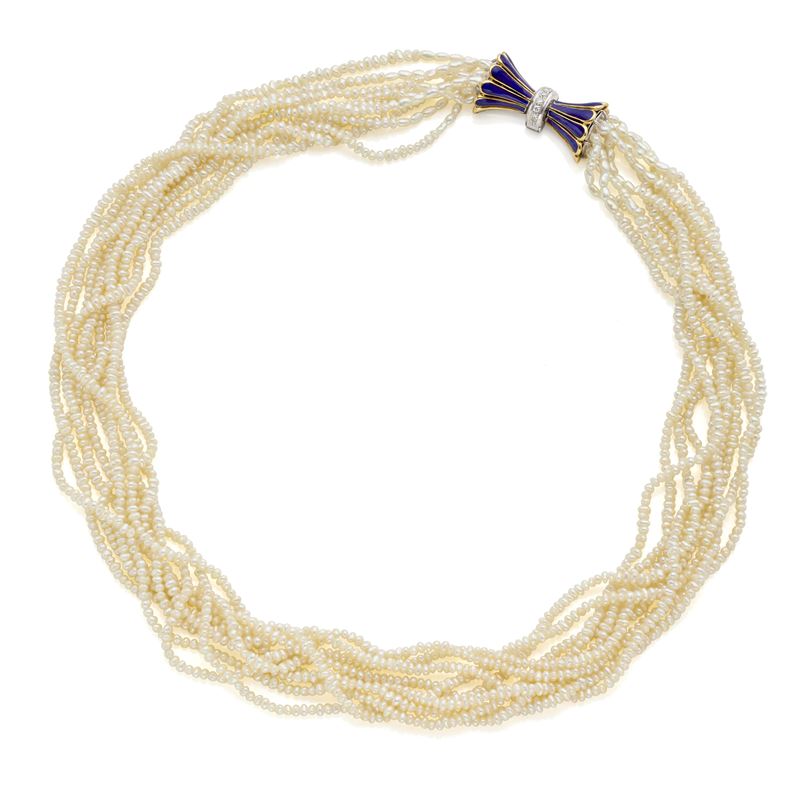 Collana di perle, oro e smalto