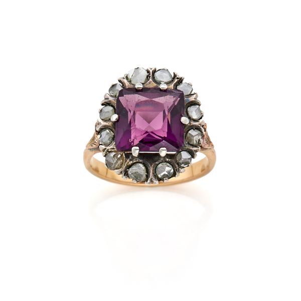 Gold and silver ring with amethyst