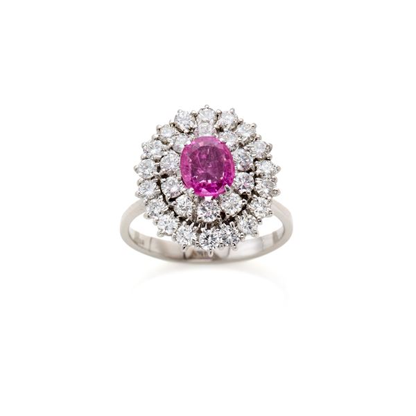Gold ring with diamonds and ruby