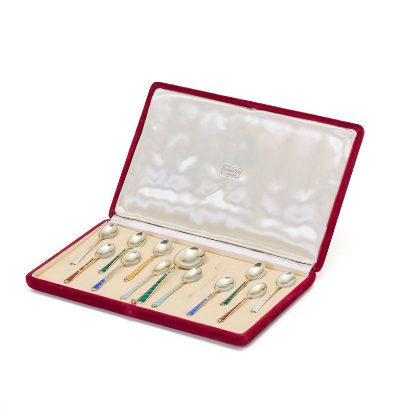 set di cucchiaini Faraone in argento con custodia