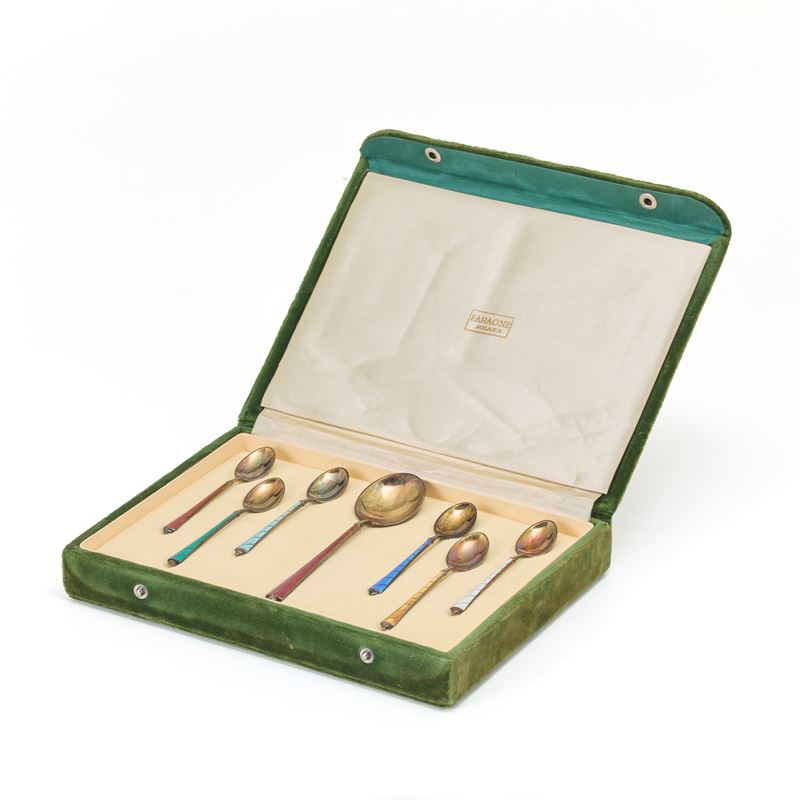 set di cucchiaini Faraone in argento e smalto con custodia