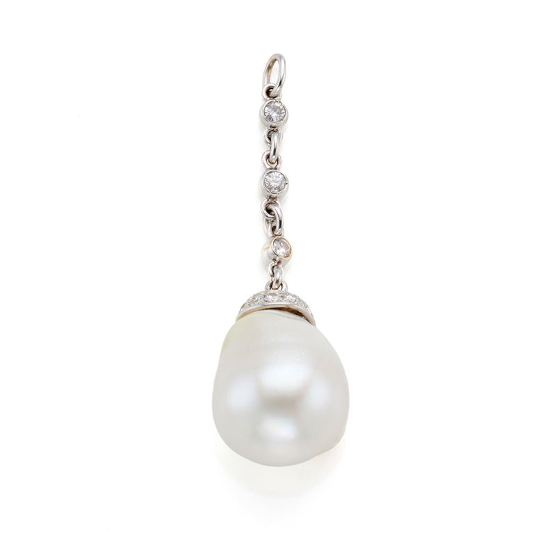 Pendente in Oro con Diamanti e Perla