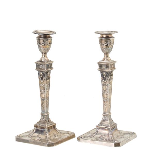 Pair of silver candlesticks  - Auction GIOIELLI OROLOGI E LUXURY GOODS - Faraone Casa d'Aste