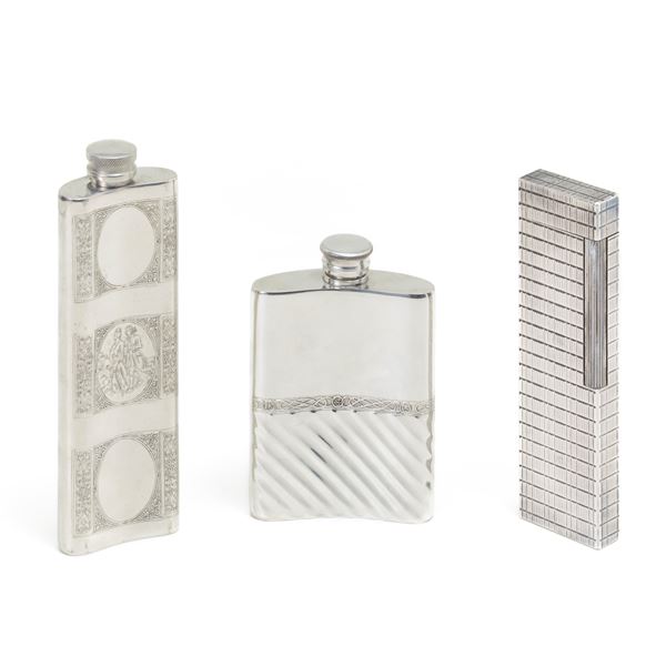 Dupont lighter and two pewter flasks  - Auction GIOIELLI OROLOGI E LUXURY GOODS - Faraone Casa d'Aste