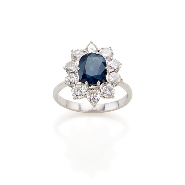 Diamond and sapphire ring  - Auction GIOIELLI OROLOGI E LUXURY GOODS - Faraone Casa d'Aste