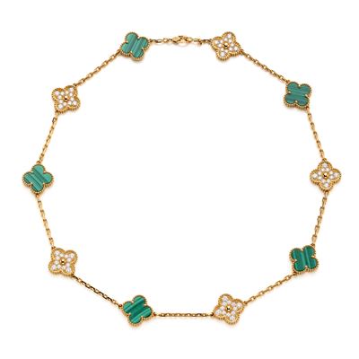 Collana Van Cleef Alhambra in Oro, Diamanti e Malachite