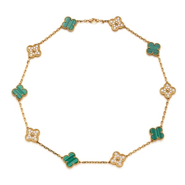 Collana Van Cleef Alhambra in oro, diamanti e malachite