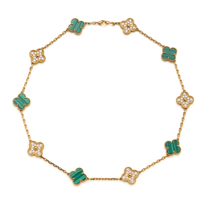 Van Cleef & Arpels - Collana Van Cleef Alhambra in Oro, Diamanti e Malachite