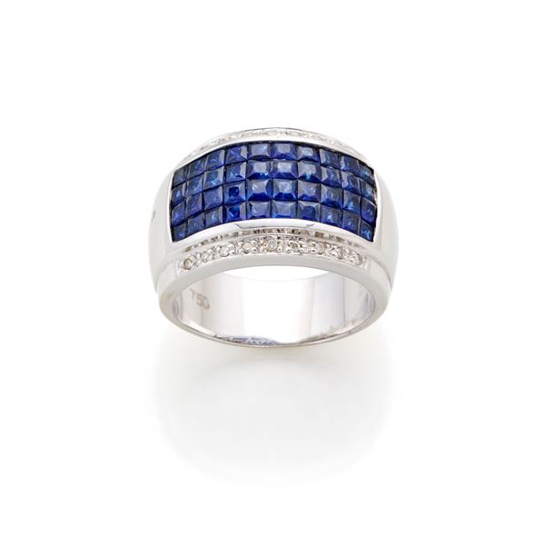 Gold ring with sapphires and diamonds