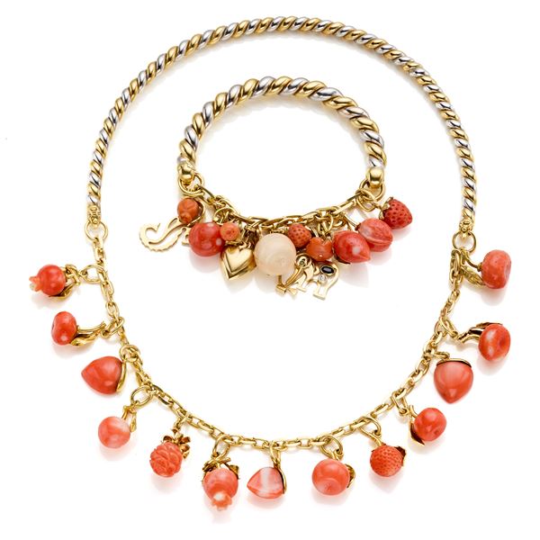 Micheletto gold and coral necklace and bracelet