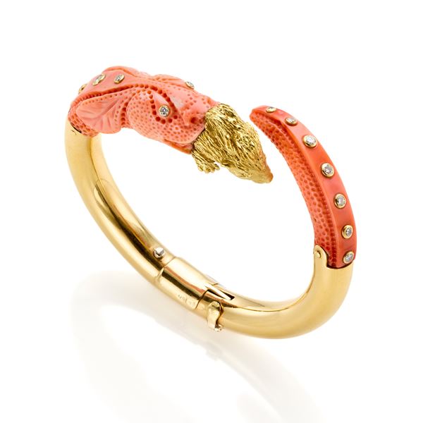 Micheletto gold and coral bangle