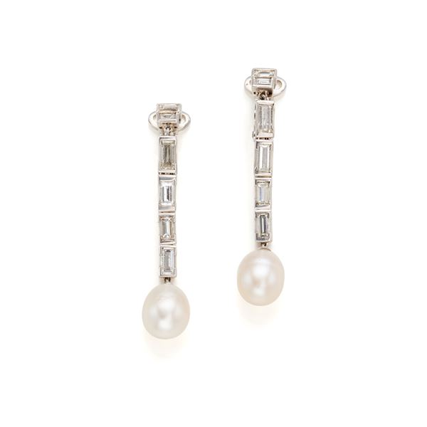 Earrings with pearls and diamonds  - Auction GIOIELLI OROLOGI E LUXURY GOODS - Faraone Casa d'Aste