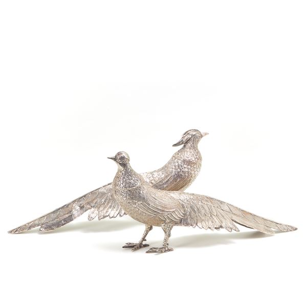 Pair of silver pheasants  - Auction GIOIELLI OROLOGI E LUXURY GOODS - Faraone Casa d'Aste