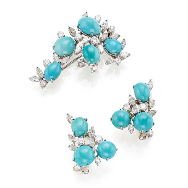 Demi parure in turquoise gold and diamonds