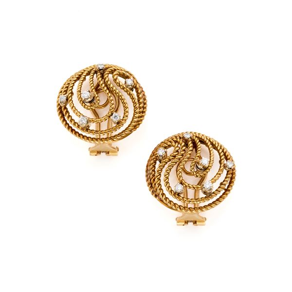Gold earrings with diamonds  - Auction GIOIELLI OROLOGI E LUXURY GOODS - Faraone Casa d'Aste