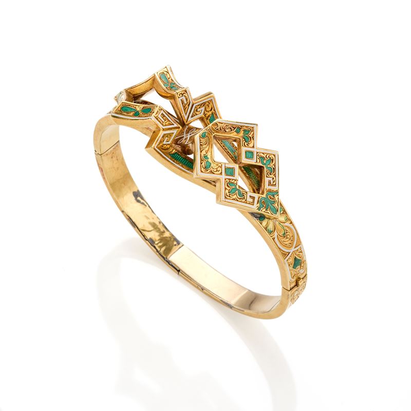 Bracciale rigido in oro con smalti