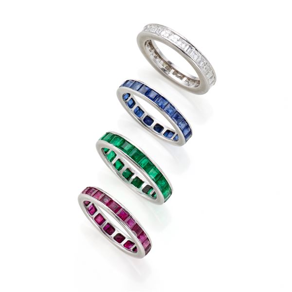 Lot consisting of four platinum eternity rings