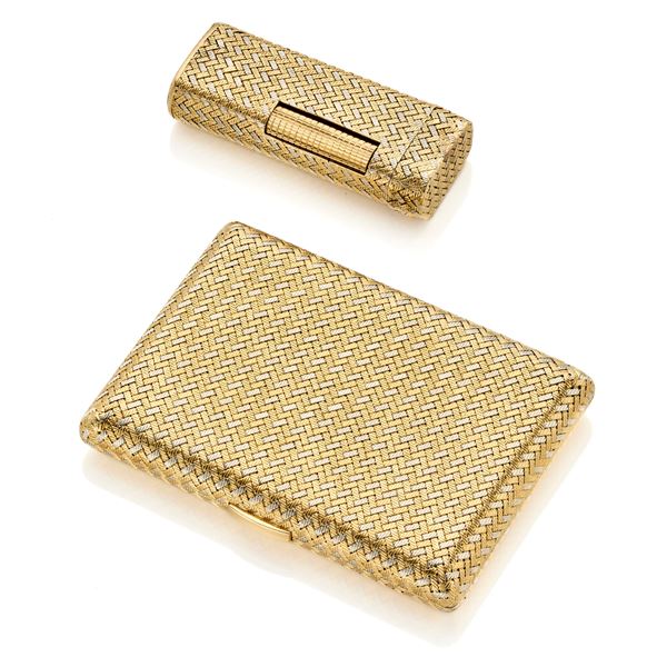 Gold lot consisting of a cigarette case and matching lighter 