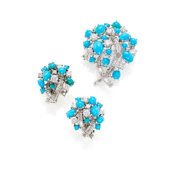 Demi parure in oro con diamanti e turchesi