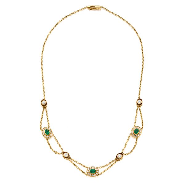 Damiani gold, diamonds and emeralds necklace